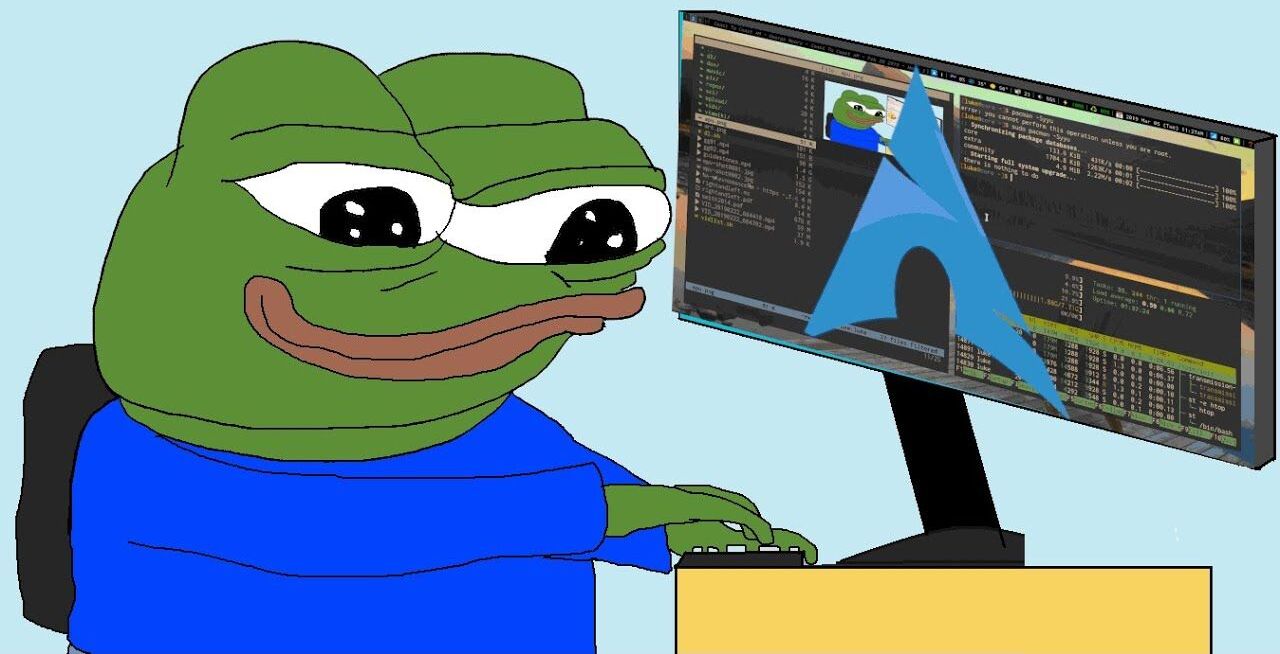 Happy Pepe using Arch Linux